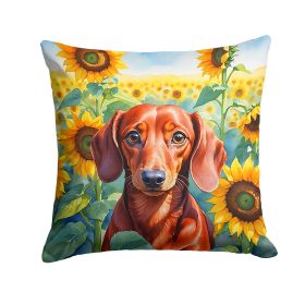 Dachshund in Sunflowers Throw Pillow Machine Washable, Indoor Outdoor Decorative Pillow for Couch, Bed or Patio, 14Hx14W