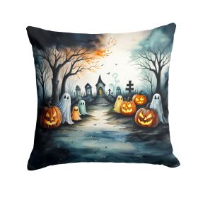 Ghosts Spooky Halloween Throw Pillow Machine Washable, Indoor Outdoor Decorative Pillow for Couch, Bed or Patio, 14Hx14W